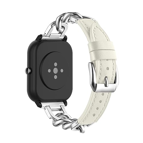 ZUREGO Metall Kette mit Leder für Amazfit GTS 4/GTS 4 Mini/GTS 3 Armband, Damen Edelstahl Armband Gliederarmband Ersatzarmband Kompatibel mit Amazfit GTS 4/GTS 4 Mini/GTS 3 Armband (E) von ZUREGO