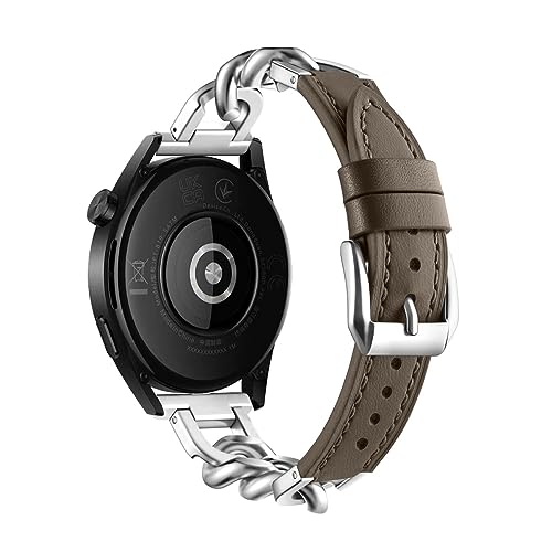 ZUREGO Metall Kette mit Leder für Huawei Watch GT3 42mm/GT2 42mm Armband, Damen Edelstahl Armband Gliederarmband Ersatzarmband Kompatibel mit Huawei Watch GT3 42mm/GT2 42mm Armband (G) von ZUREGO