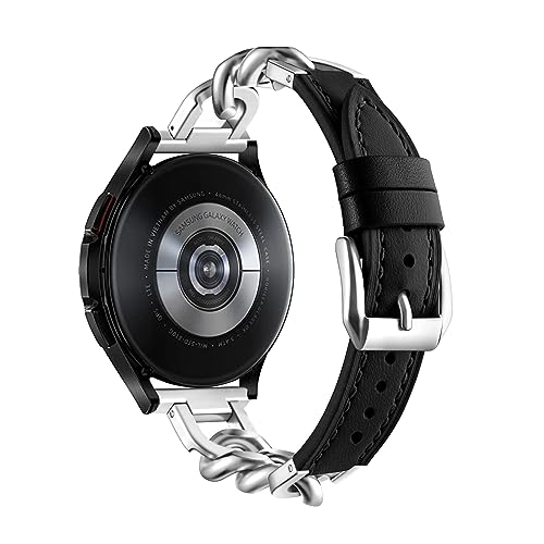 ZUREGO Metall Kette Mit Leder Armband für Samsung Galaxy Watch 6 40mm 44mm, Damen Edelstahl Gliederarmband Kompatibel Mit Samsung Galaxy Watch 6 Classic 43mm 47mm (B) von ZUREGO
