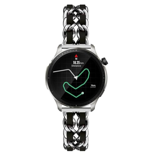 ZUREGO Metallarmband mit Leder für Amazfit GTR 4/GTR 3 PRO/GTR 3 Armband, Damen Edelstahl Armband Gliederarmband Ersatzarmband Kompatibel mit Amazfit GTR 4/GTR 3 PRO/GTR 3 Armband (F) von ZUREGO