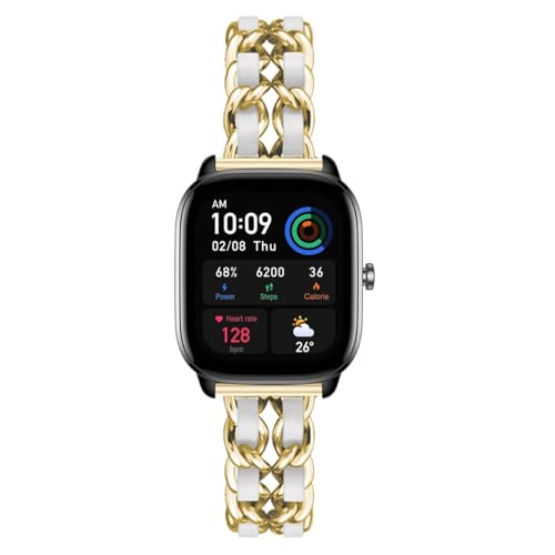 ZUREGO Metallarmband mit Leder für Amazfit GTS 4/GTS 4 Mini/GTS 3 Armband, Damen Edelstahl Armband Gliederarmband Ersatzarmband Kompatibel mit Amazfit GTS 4/GTS 4 Mini/GTS 3 Armband (A) von ZUREGO