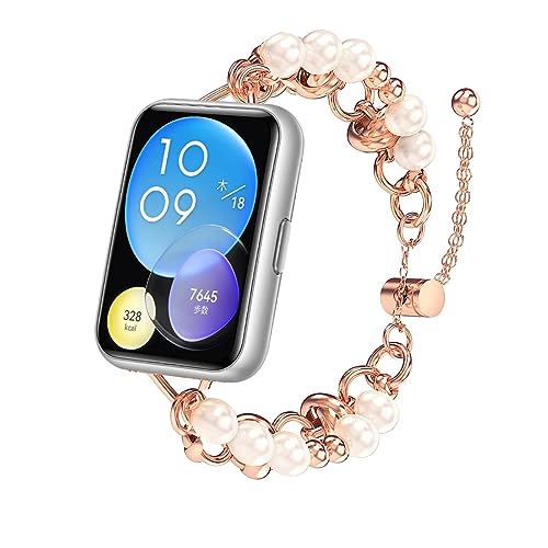 ZUREGO Perlenarmband Armband für Huawei Watch Fit 2 Armband, Metall Edelstahl Band mit Perlen Strass Uhrenarmband Ersatz Kompatibel mit Huawei Watch Fit 2 (A) von ZUREGO