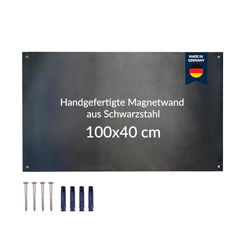 Design Magnetwand aus Schwarzstahl (100 x 40 cm) – handgefertigte Magnettafel mit charakteristischem Farbeffekt – Pinnwand inkl. 4 Bohrungen & Befestigungsmaterial von ZUSCHNITTPROFI.DE