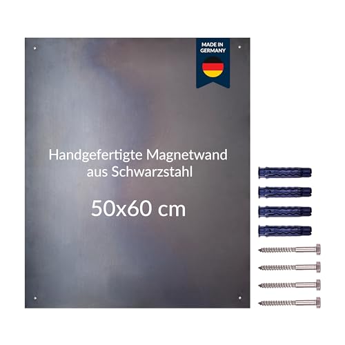 Design Magnetwand aus Schwarzstahl (50 x 60 cm) – handgefertigte Magnettafel mit charakteristischem Farbeffekt – Pinnwand inkl. 4 Bohrungen & Befestigungsmaterial von ZUSCHNITTPROFI.DE