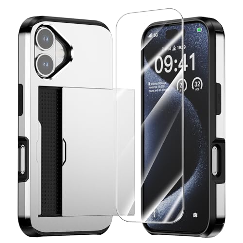 ZUSLAB Card Holder Slot Case Compatible with iPhone 16 6.1 Inch 2024, Phone Wallet Case with 1 Tempered Glass Screen Protector, Shockproof Rubber & PC Bumper Cover for Women Men Weiß ZUSLAB Card Holder Slot Case Compatible with iPhone 16 6.1 Inch 2024, Phone Wallet Case with 1 Tempered Glass Screen Protector, Shockproof Rubber & PC Bumper Cover for Women Men Weiß von ZUSLAB