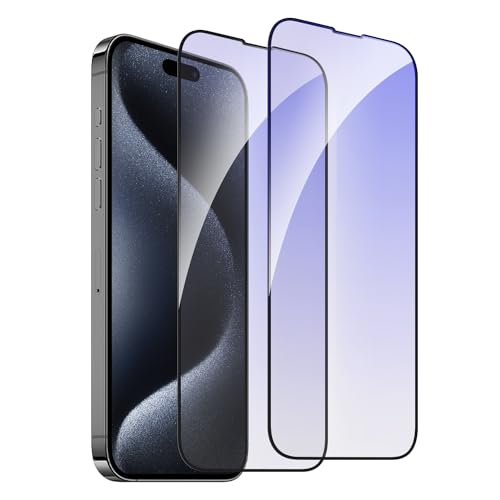 ZUSLAB Displayschutzfolie kompatibel mit Apple iPhone 15 Pro Max 2023,【Anti-Blau-Licht】Temperiertes Glasfolie,【2er Pack】【Vollständige Abdeckung】Einfache Installation, Anti-Kratz 9H HD Filter Abdeckung von ZUSLAB