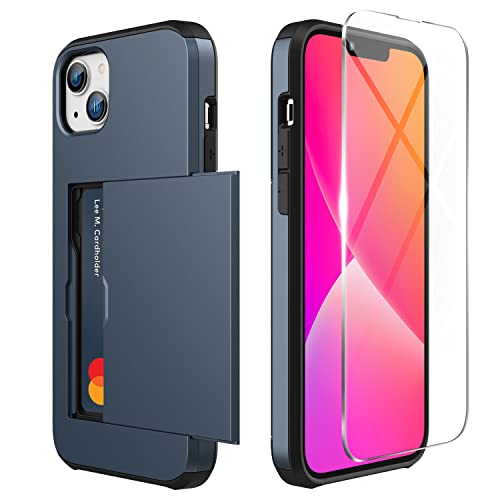 ZUSLAB Kompatibel mit Apple iPhone 13 6.1''/ iPhone 14 2022 - Kartensteckplatz Case [1 Stück panzerglas] Anti-Schock-TPU und PC-Silikon - Dunkelblau von ZUSLAB