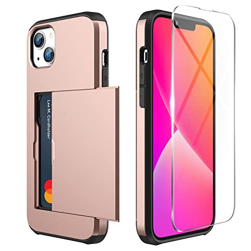 ZUSLAB Kompatibel mit Apple iPhone 13 6.1''/ iPhone 14 2022 - Kartensteckplatz Case [1 Stück panzerglas] Anti-Schock-TPU und PC-Silikon - Rosegold von ZUSLAB