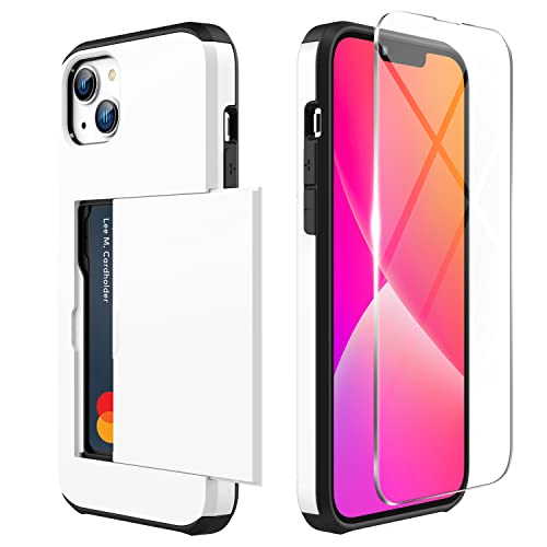ZUSLAB Kompatibel mit Apple iPhone 13 6.1''/ iPhone 14 2022 - Kartensteckplatz Case [1 Stück panzerglas] Anti-Schock-TPU und PC-Silikon - Weiß von ZUSLAB