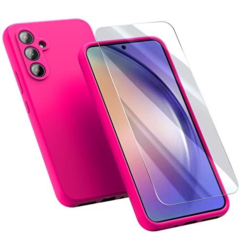 ZUSLAB Silikon-Handyhülle kompatibel mit Samsung Galaxy A54 5G 2023, mit 1 Displayschutzfolie, Flüssigsilikon-Gel-Gummi-Abdeckung mit Kameraobjektiv, Ganzkörperschutz, TPU-Bumper Neon Pink von ZUSLAB