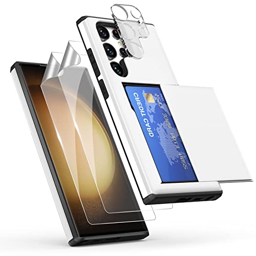 ZUSLAB Wallet Case Kompatibel mit Samsung Galaxy S23 Ultra Kartenhalter Slot Stoßfester Schutz Cover [1 Stück TPU] [1 Glas Kamera Objektivschutz] Weiß von ZUSLAB