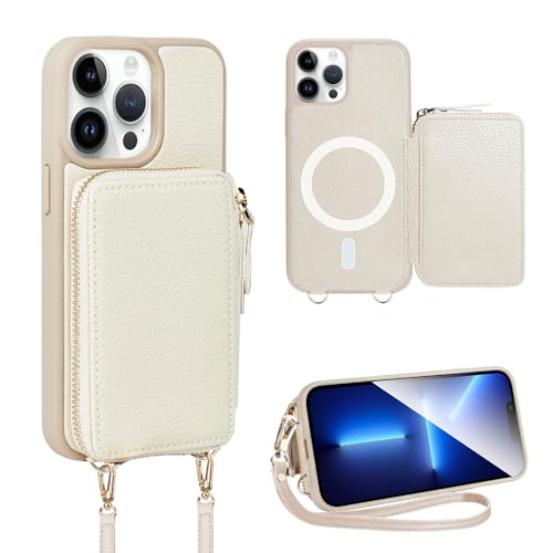 ZVE Magsafe Schutzhülle für iPhone 15 Pro Max, Magnetverschluss, mit Kartenhalter, Handschlaufe, Reißverschluss, Leder, RFID-blockierend, 17 cm, Beige ZVE Magsafe Schutzhülle für iPhone 15 Pro Max, Magnetverschluss, mit Kartenhalter, Handschlaufe, Reißverschluss, Leder, RFID-blockierend, 17 cm, Beige von ZVE