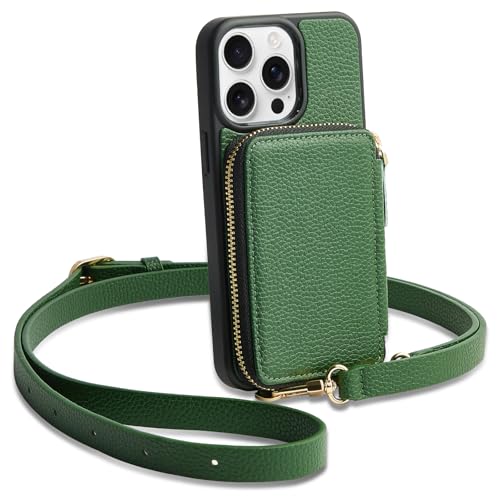ZVE Schutzhülle für iPhone 14 Pro Max für Damen, Crossbody-Reißverschluss, Handyhülle mit Kartenfächern, RFID-blockierende Geldbörse mit Handschlaufe, kompatibel mit iPhone 14 Pro Max, 17 cm (6,7 von ZVE