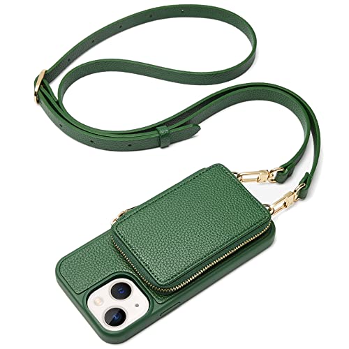 ZVE iPhone 13 Wallet Case Crossbody, iPhone 13 Rei?verschluss Handyh?lle mit RFID-blockierender Kartenhalter Handgelenkschlaufe Geldb?rse Geschenk f?r Frauen kompatibel mit iPhone 13 (15,5 cm) - Dunkelgr?n von ZVE