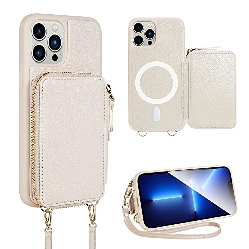 ZVE iPhone 14 Pro Max Wallet Case Magsafe, Magnetische Handyhülle für Frauen mit RFID-blockierenden Kartenschlitzen, Umhängeband, 6.7 Zoll,Dunkelgrün von ZVE