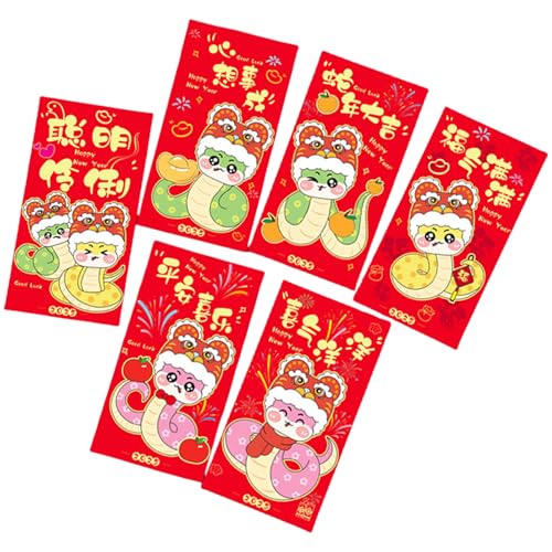 6 Stück Goldfolie Neujahrs-Geldpakete Cartoon 2025 Schlangen-Themed Rötungen Umschläge Chinesisches Frühlingsfest Hongbao von ZWTPGKRD