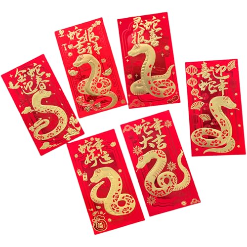 6 Stück Goldfolie Neujahrs-Geldpakete Cartoon 2025 Schlangen-Themed Rötungen Umschläge Chinesisches Frühlingsfest Hongbao 6 Stück Goldfolie Neujahrs-Geldpakete Cartoon 2025 Schlangen-Themed Rötungen Umschläge Chinesisches Frühlingsfest Hongbao von ZWTPGKRD
