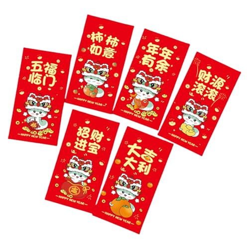 6 Stück Goldfolie Neujahrs-Geldpakete Cartoon 2025 Schlangen-Themed Rötungen Umschläge Chinesisches Frühlingsfest Hongbao von ZWTPGKRD