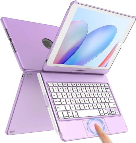 ZXA Tastatur-Hülle für iPad 9. Generation, 9. Generation, 8. Generation, 7. Generation 2020 2019, 360° drehbare Abdeckung und Touchpad-Tastatur für iPad 9 2021, Stifthalter, Lila von ZXA