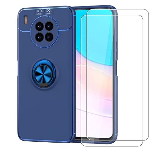 ZXFHN Handyhülle+[2 Sätze] Glas schutzfoli für Huawei Nova 8i/NEN-LX1(6.67"),Eingebetteter Ständer Schutz Silikon Handyhülle Anti-Kratzer, Anti-Dropping-9H gehartet Glas-Blau von ZXFHN