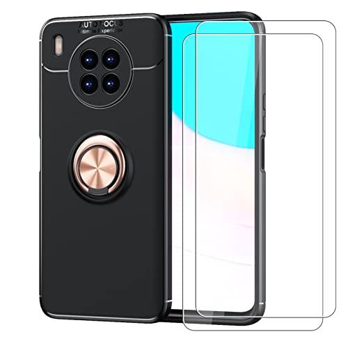 ZXFHN Handyhülle+[2 Sätze] Glas schutzfoli für Huawei Nova 8i/NEN-LX1(6.67"),Eingebetteter Ständer Schutz Silikon Handyhülle Anti-Kratzer, Anti-Dropping-9H gehartet Glas-Schwarz von ZXFHN