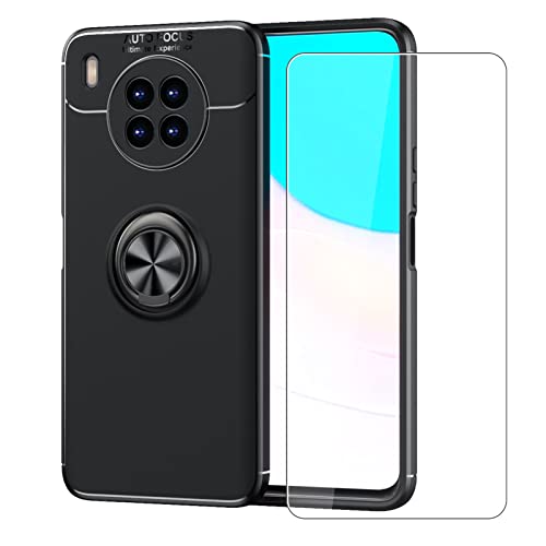 ZXFHN Handyhülle+Glas schutzfoli für Huawei Nova 8i/NEN-LX1(6.67"),Eingebetteter Ständer Schutz Silikon Handyhülle Anti-Kratzer, Anti-Dropping-9H gehartet Glas-Schwarz von ZXFHN