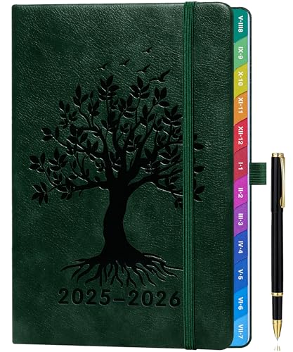 Kalender 2025 2026 A5, Wochenplaner & Terminplaner mit Monatsübersicht, Schulplaner 25/26 (Aug 2025 - Jul 2026), Farbig Gedruckte Innenseiten, mit Innentasche & Stift, 15,5 x 21,5 cm - Dunkelgrün von ZXHQ
