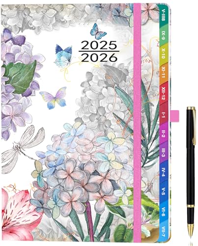Kalender 2025-2026 A5 – Wochenplaner & Terminplaner mit Monatsübersicht, Schulplaner 25/26 (Aug 2025 - Jul 2026), Farbig Gedruckte Innenseiten, mit Innentasche & Stift, 15,5 x 21,5 cm - Blume von ZXHQ