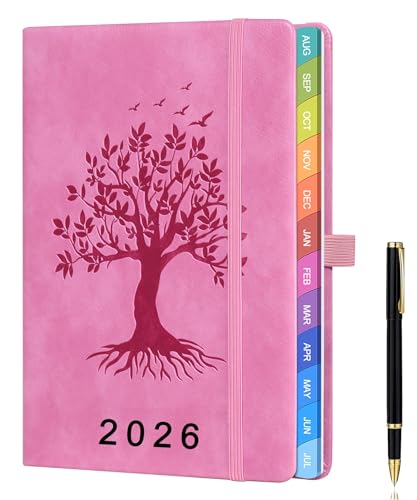 Kalender 2026 A5 – Wochenplaner & Terminplaner mit Monatsübersicht, Januar bis Dezember 2026, mit bunten Monatsregistern, farbenfrohen Innenseiten, Innentasche & Stift - Rosa von ZXHQ