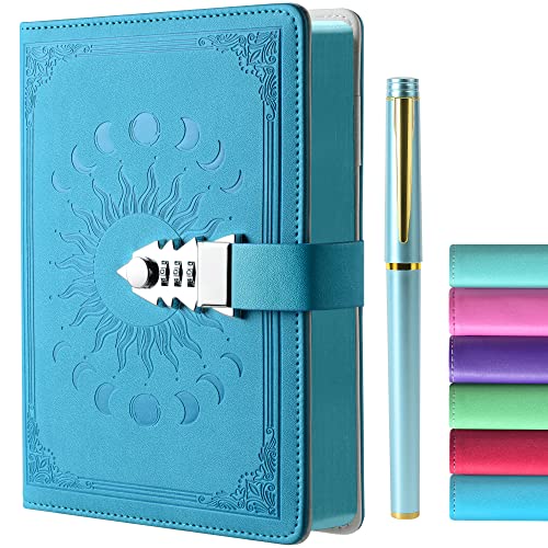 Tagebuch mit Schloss - A5 Notizbuch mit Stift Set, Nachfüllbares Leder Journal mit Buntem Seitenrand für Mädchen, Frauen, Männer und Jugendliche A5 Größe (21x15cm) von ZXHQ