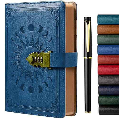 Tagebuch mit Schloss - A5 Notizbuch mit Stift Set, Nachfüllbares Leder Journal mit Vintage-Lederbezug und buntem Seitenrand für Mädchen, Frauen, Männer und Jugendliche A5 Größe (21x15cm) von ZXHQ