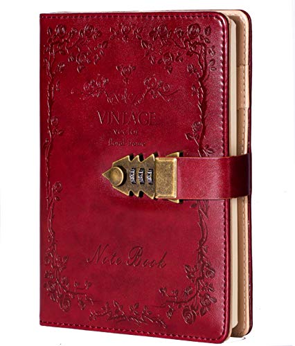 Tagebuch mit Schloss für Damen und Herren, Leder, Hardcover, liniert, A5, mit Passwortverriegelung von ZXHQ