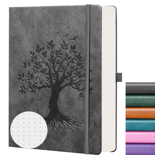 ZXHQ B5 Bullet Dotted Journal Notizbuch: 150gsm dickes Papier, 256 Seiten, Punktraster-Hardcover, Lebensbaum-Design, feine Innentasche - 19.5 × 25.5cm Dunkelgrau von ZXHQ