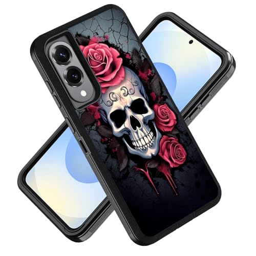 ZXHSBROK Schutzhülle für Samsung Galaxy S25 Edge 5G 17 cm (6,7 Zoll) 2025, Militärqualität, strapazierfähig, 3-lagig, stoßfest, Fallschutzhülle, Totenkopf-Rosen von ZXHSBROK
