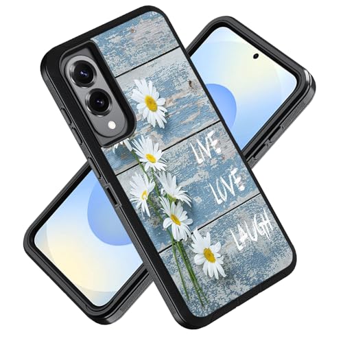 ZXHSBROK Schutzhülle für Samsung Galaxy S25 Edge 5G 17 cm (6,7 Zoll) 2025, militärische Qualität, strapazierfähig, 3-lagig, stoßfest, Fallschutzhülle, Motiv: Dreamy Daisy Vintage Wood Board Live Love von ZXHSBROK