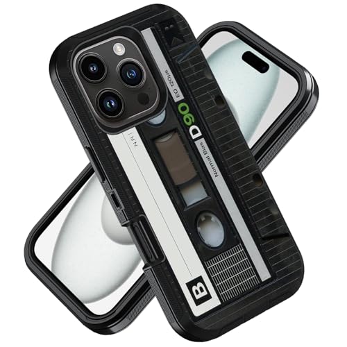 ZXHSBROK Schutzhülle für iPhone 16 Pro Max (17,5 cm (6,9 Zoll), Militärqualität, strapazierfähig, 3-lagig, stoßfest, Fallschutz, Schutzhülle für iPhone 16 Pro Max (2024), Vintage-Musikkassette von ZXHSBROK