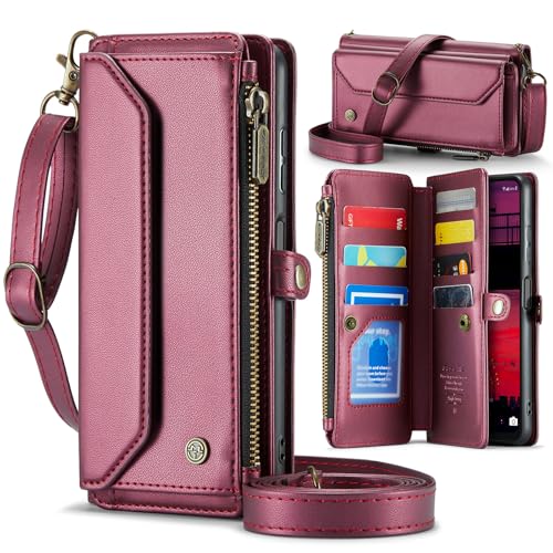 ZXHYliang Samsung Galaxy A16 Hülle, Retro PU Leder Flip Case Cover mit RFID-Blockierung Kartenfächer und Ständer für Samsung Galaxy A16 (Weinrot) von ZXHYliang