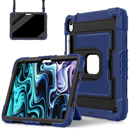 ZXHYliang Schutzhülle geeignet für iPad (A16) 11. Generation 2025, iPad 10. Generation 27,7 cm (11 Zoll) 2022, robuste, robuste Schutzhülle mit integriertem Ständer für Kinder (Marineblau + Schwarz) von ZXHYliang