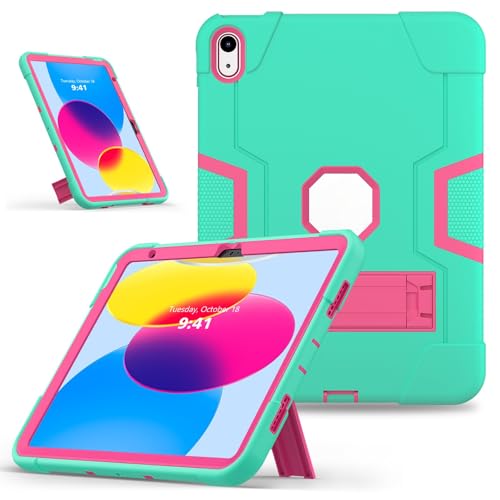 ZXHYliang Schutzhülle kompatibel mit iPad (A16) 11. Generation 11 Zoll 2025, iPad 10. Generation 27,7 cm (11 Zoll), mit 3-lagiger Struktur, tragbar, Hybrid-Schutzhülle mit Ständer, für Kinder, Aqua + von ZXHYliang