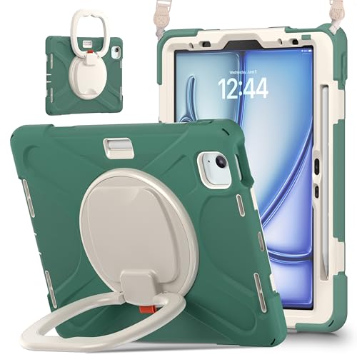 ZXHYliang Schutzhülle kompatibel mit iPad Air 11 (M3 2025 / M2 2024), iPad Air 4 & 5 10,9 Zoll (2020/2022) mit Stifthalter, tragbare Hybrid-stoßfeste Abdeckung, drehbarer Kickstand. (Emreald Green) von ZXHYliang