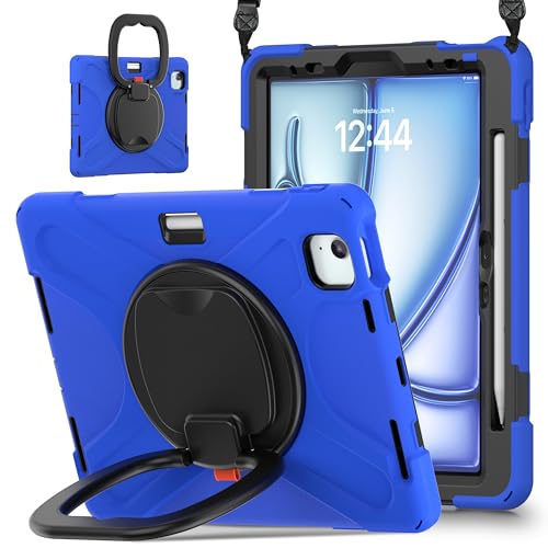 ZXHYliang Schutzhülle kompatibel mit iPad Air 11 (M3 2025 / M2 2024), iPad Air 4 & 5 10,9 Zoll (2020/2022) mit Stifthalter, tragbare Hybrid-stoßfeste Abdeckung, drehbarer Ständer, Blau von ZXHYliang