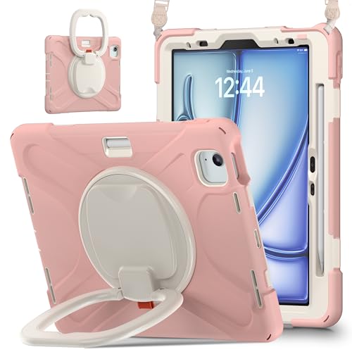 ZXHYliang Schutzhülle kompatibel mit iPad Air 11 (M3 2025 / M2 2024), iPad Air 4 & 5 10,9 Zoll (2020/2022) mit Stifthalter, tragbare Hybrid-stoßfeste Abdeckung, drehbarer Ständer, Kirschblüten Rosa von ZXHYliang
