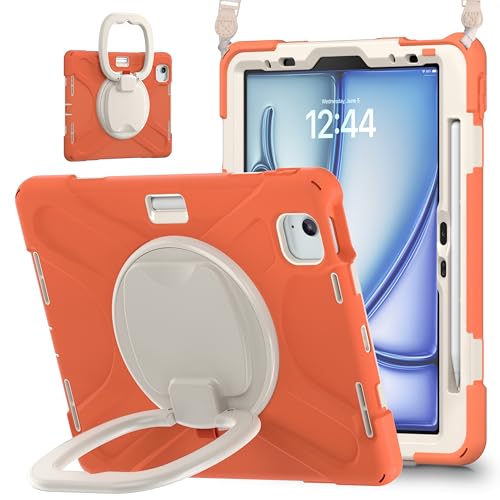 ZXHYliang Schutzhülle kompatibel mit iPad Air 11 (M3 2025 / M2 2024), iPad Air 4 & 5 10,9 Zoll (2020/2022) mit Stifthalter, tragbare Hybrid-stoßfeste Abdeckung, drehbarer Ständer (Living Coral) von ZXHYliang