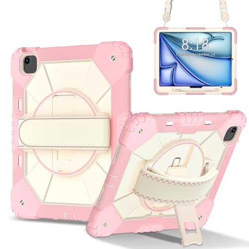 ZXHYliang Schutzhülle kompatibel mit iPad Air 13 Zoll Hülle M3/M2 (2025/2024), robuste Schutzhülle mit Stifthalter, Ständer, Handschlaufe, Schultergurt (Roségold) von ZXHYliang