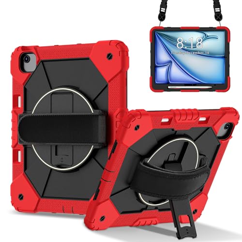 ZXHYliang Schutzhülle kompatibel mit iPad Air 13 Zoll Hülle M3/M2 (2025/2024), robuste Schutzhülle mit Stifthalter, Ständer, Handschlaufe, Schultergurt (Rot + Schwarz) von ZXHYliang