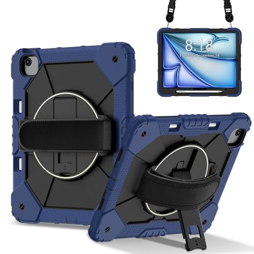 ZXHYliang Schutzhülle kompatibel mit iPad Air 13 Zoll Hülle M3 / M2 (2025/2024), robuste Schutzhülle mit Stifthalter, Ständer, Handschlaufe, Schultergurt (Marineblau + Schwarz) von ZXHYliang