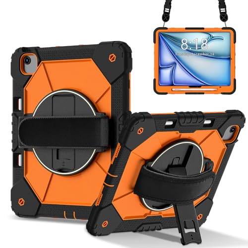 ZXHYliang Schutzhülle kompatibel mit iPad Air 13 Zoll Hülle M3 / M2 (2025/2024), robuste Schutzhülle mit Stifthalter, Ständer, Handschlaufe, Schultergurt (Schwarz + Orange) von ZXHYliang