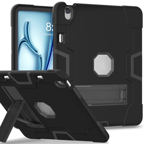 ZXHYliang Schutzhülle kompatibel mit iPad Air 13 Zoll M3/M2 (2025/2024), robuste Schutzhülle mit 3-lagiger Struktur, tragbar, Hybrid-Schutzhülle mit Ständer, Kinderabdeckung, Schwarz + Schwarz von ZXHYliang