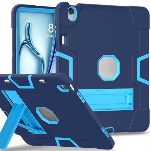 ZXHYliang Schutzhülle kompatibel mit iPad Air 13 Zoll M3 / M2 (2025/2024), robuste Schutzhülle mit 3-lagiger Struktur, tragbar, Hybrid-Schutzhülle mit Ständer, Kinderabdeckung, Marineblau + Blau von ZXHYliang