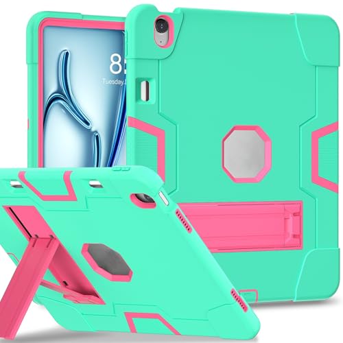ZXHYliang Schutzhülle kompatibel mit iPad Air 13 Zoll M3 / M2 (2025/2024), robuste Schutzhülle mit 3-lagiger Struktur, tragbar, Hybrid-Schutzhülle mit Ständer, für Kinder, Aqua + Rosarot von ZXHYliang
